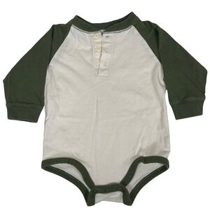 Vintage Okie Dokie Baby Boys Olive Green Raglan Henley One Piece 12M 90s Y2K